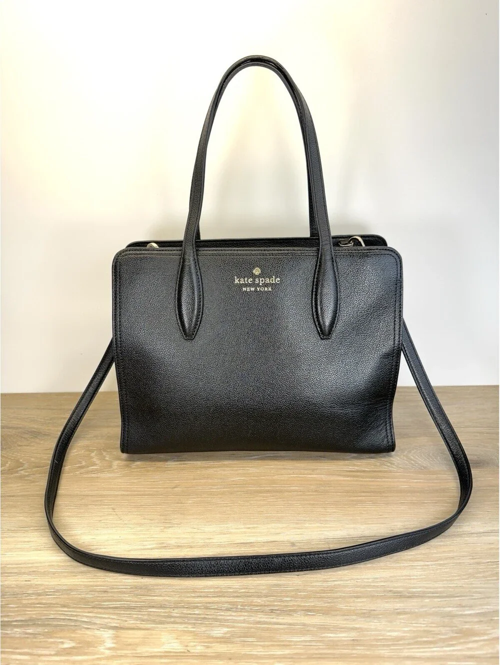 Kate Spade New York Women Medium Black Pebbled Leather Rowe Top Zip Satchel Bag